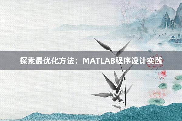 探索最优化方法：MATLAB程序设计实践